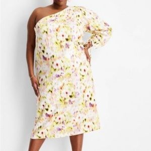 Floral print long sleeve one shoulder  dress